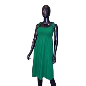 Lulus Women's Green Smocked Midi‎ Dress Size L Tie-Strap Ruffle Trim